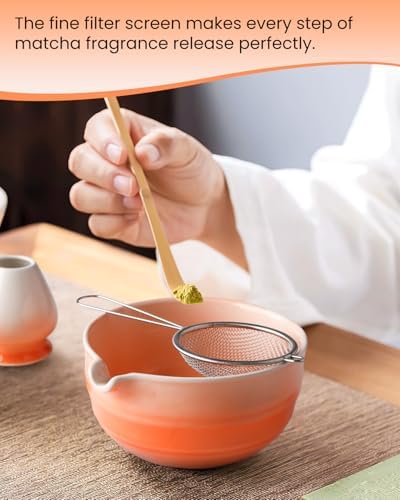 7 Piece Matcha Set, Green Resin Matcha Whisk, Macha Tea Set with Matcha Spoon, Whisk Holder, Matcha Brush, Shovel, Strainer, Matcha Accessories Japanese Tea Ceremony, Petal Pink - Image 5