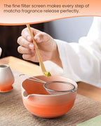 7 Piece Matcha Set, Green Resin Matcha Whisk, Macha Tea Set with Matcha Spoon, Whisk Holder, Matcha Brush, Shovel, Strainer, Matcha Accessories Japanese Tea Ceremony, Petal Pink - Image 5