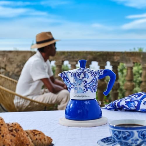 Bialetti Dolce & Gabbana Mocinduction Blue Mediterraneo 6 Cup Induction & Open Fire (Coffee Maker, Espresso Makinetta) - Image 6