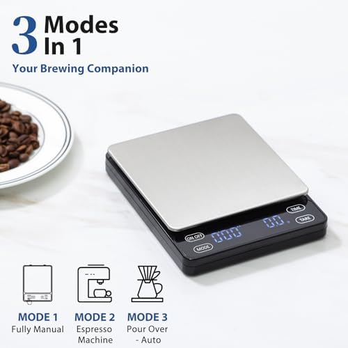 KitchenTour Nano Coffee Scale with Timer 3kg/0.1g, 3 Mode for Espresso Machine and Pour Over, High Precision Pour Over Drip Espresso Scale with Back-Lit LCD Display - Image 4
