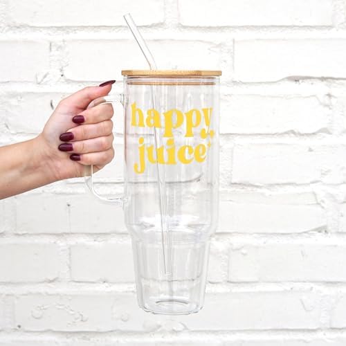 Sip-Sip Hooray! Happy Juice 40oz Glass Tumbler with Lid and Straw, Funny Cocktail Cup Gift for Her, Iced Coffee Cup - Image 2