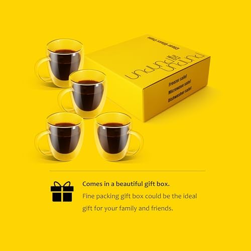 PunPun 12.9OZ. 380ml Clear Coffee Mugs, Glass Cups for Latte, Double Wall Glass with Big Handle, Clear Mugs for Iced Coffee or Hot Beverages, Espresso Cups Each Set of 4 - Image 6