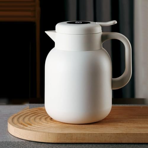 Household Thermal Teapot for Keeping Hot,Thermal Coffee Carafe Double Wall Stainless Steel Vacuum Flask with Detachable Tea Strainer, Tea Infuser(White,1.5L) by LEIYTFE