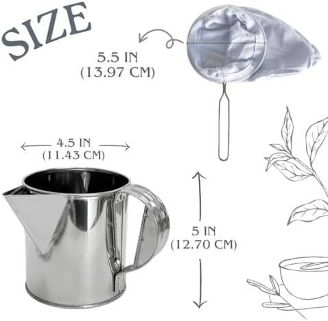 Stainless Steel Thai Tea Pot with Reusable Cloth Filter – Ground Tea Coffee Strainer for Thai Iced Tea, Teh Tarik pulled tea jug & Pour Over Brewing - Image 2