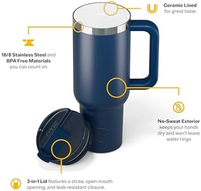 RTIC 40oz Road Trip Tumbler, Insulated, Ceramic Lined, Navy - Image 3