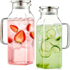 2 Pack 2L/68oz Square Glass Pitchers with Handle and Lid, Borosilicate Jug by Unknown