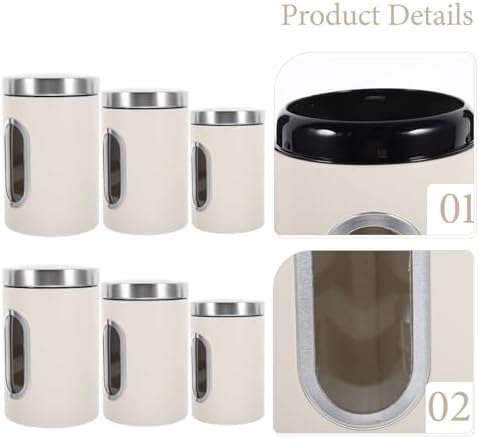 NUOBESTY 3pcs Food Storage Canisters Set, Airtight Stainless Steel Coffee Bean and Loose Tea Containers, Cream White Kitchen Pantry Organization Jars for Sugar, Grains, and Tea Leaves - Image 3