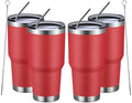 MEWAY 30oz Insulated Tumbler With Lids and Straws,Stainless Steel Double Vacuum Coffee Tumbler Cup, Brush, Durable Powder Coated Coffee Cup for Cold & Hot Drinks, Office, Travel(Coral red,4 PACK) by MEWAY