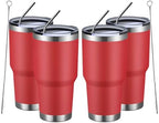MEWAY 30oz Insulated Tumbler With Lids and Straws,Stainless Steel Double Vacuum Coffee Tumbler Cup, Brush, Durable Powder Coated Coffee Cup for Cold & Hot Drinks, Office, Travel(Coral red,4 PACK) by MEWAY