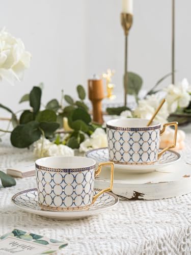 7 Oz Bone China Blue Tea Cup and Saucer Service for 4, Afternoon Porcelain Tea Set with Teapot, Tea Sets For Women Tea Party. - Image 3