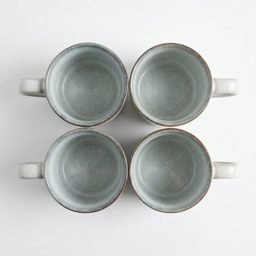 Bosmarlin Ceramic Coffee Mug Set of 4, 14 Oz, Coffee Cups with Big Handle, Microwave Safe, Unique Reactive Glaze (Grey White, 14 Oz) - Image 3