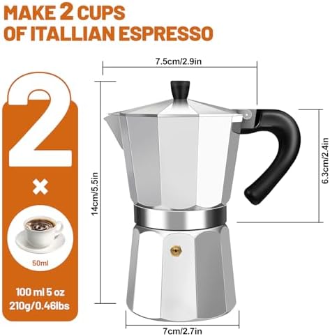 Manual Coffee Grinder Detachable Stainless Steel Conical Burr Aluminum Coffee Bean Grinder Silver with 2 Cup Aluminum Espresso Stovetop Moka Pot Express Coffee Maker Percolator Italian Classic - Image 3