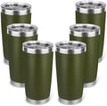 20oz Stainless Steel Tumbler Bulk with Lid, Travel Mug - Double Wall Vacuum Powder Coated Cup - Army Green, 6 Pack by Unknown