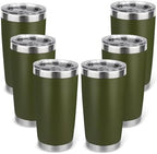 20oz Stainless Steel Tumbler Bulk with Lid, Travel Mug - Double Wall Vacuum Powder Coated Cup - Army Green, 6 Pack by Unknown