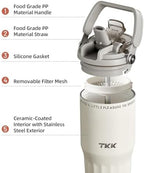 TKK 24 oz Ceramic Coated Tumbler with Straw Lid, 18/10 Stainless Steel Vacuum Tumblers, Leakproof Double Walled Car Cup with Handle & Tea Infuser& Dishwasher Safe, for Hot & Cold Drinks,Granite White - Image 3
