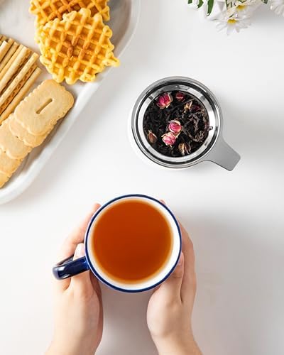 vancasso SELENE Porcelain Tea Mug, 18 oz Porcelain Tea Cup with Infuser and Lid Steeps Loose Leaf Tea, Microwave & Dishwasher Safe, Daisy Cluster - Image 5