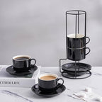 YOLIFE 8 Ounce Porcelain Stackable Cappuccino Cups and Saucers Set of 4 - Image 5