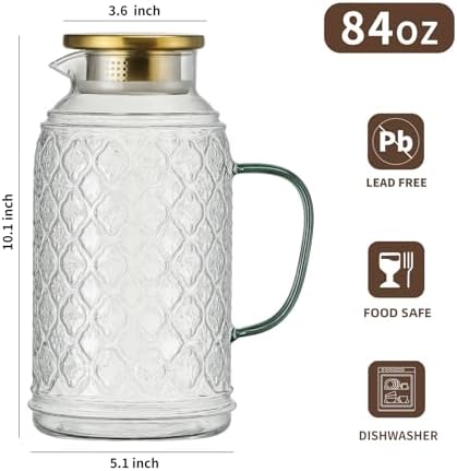 Buaic Glass Pitcher with Lid, 2 PACK 84 oz/2.5 Liter Vintage Water Pitcher - Image 2