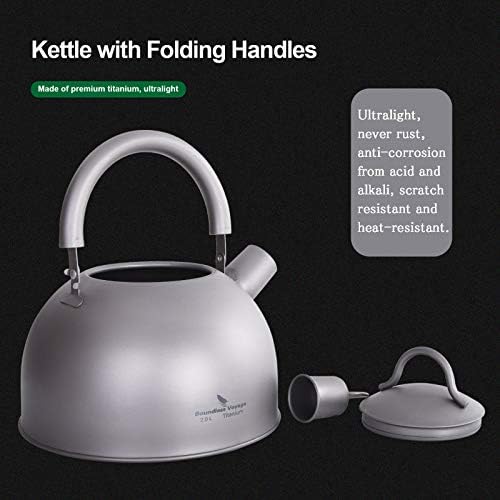 iBasingo 2L/ 67oz Titanium Whistling Tea Kettle for Gas Stove Ultralight Water Jug Outdoor Big Capacity Teapot Water Bottle with Folding Handle and Warning Buzzer for Camping Home Kitchen Ti3097D - Image 3
