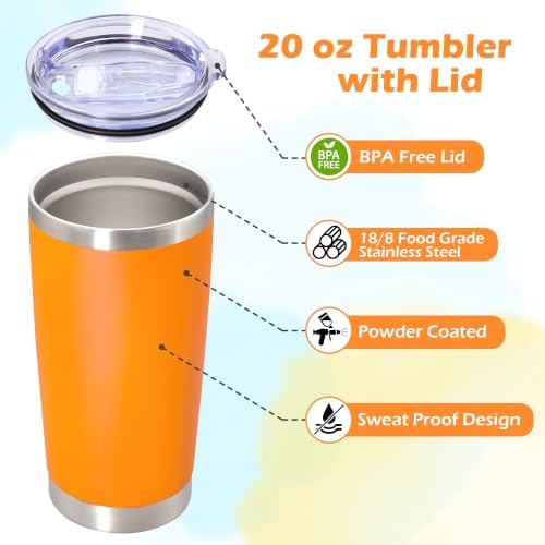 20oz Tumbler Insulated Tumblers Vacuum Coffee Mug with Lid Orange 6Pack - Image 3