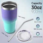 Volhoply 30oz Insulated Tumbler with Lid and Straw, Double Wall Inner & Outer 304 Stainless Steel Tumblers Bulk, Powder Coated Coffee Cup for Office, Home, Travel (Purple Bule,8 Pack) - Image 2