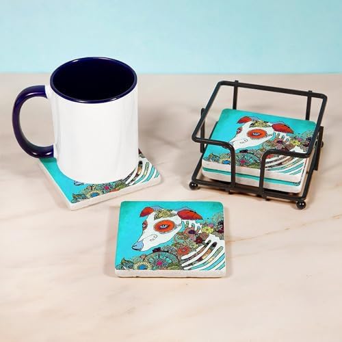 CafePress Dia Los Muertos, Day Of The Dead Dog Tumbled Stone - Set of 4 Coasters Set of 4 w/holder - Image 4