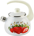 Enamel Kettle with Whistle 2.7 Qt (2.5 L) Stovetop Kettle with Ergonomic Handle, Teapot for Stovetop, Hot Water Kettle, Kettle for Stove Top, Induction and Dishwasher Safe (Strawberry) by STP-Goods