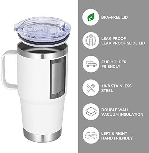 VEGOND 20 oz Tumbler Bulk with Handle Lid and Straw, Stainless Steel Insulated Travel Coffee Mug Set, Spill Proof Double Wall Metal Tumblers Cups, White 6 Pack - Image 2