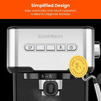 Chefman 6-in-1 Espresso Machine with Steamer, One-Touch Single or Double Shot Maker, Coffee Cappuccino Machine, Latte Built-In Milk Frother Stainless Steel - Image 6