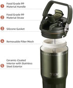 TKK 24 oz Ceramic Coated Tumbler with Straw Lid, 18/10 Stainless Steel Vacuum Tumblers, Leakproof Double Walled Car Cup with Handle & Tea Infuser& Dishwasher Safe, for Hot & Cold Drinks,Alpine Green - Image 3