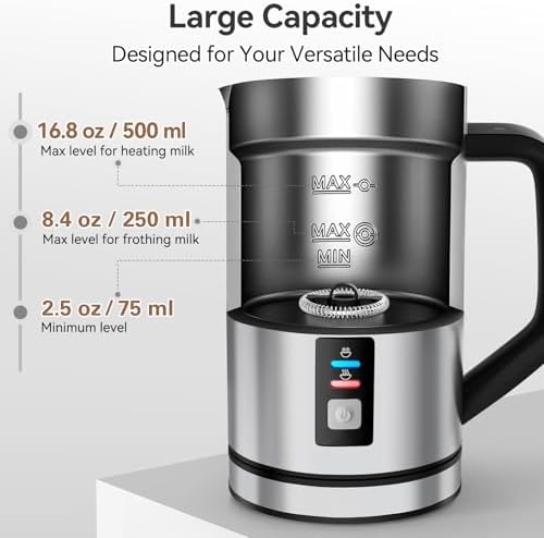 Secura Milk Frother, Electric Steamer Stainless Steel, 16.9oz/500ml Automatic Hot and Cold Foam Maker and Warmer for Latte, Cappuccinos, Macchiato, 120V, (Pack of 6) - Image 4