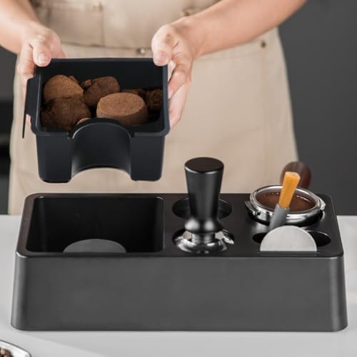 Knock Box Integrated Tamp Station for Espresso Baristas Supporting 51mm through 58mm Tamper and Portafilter Handles (Black) - Image 4