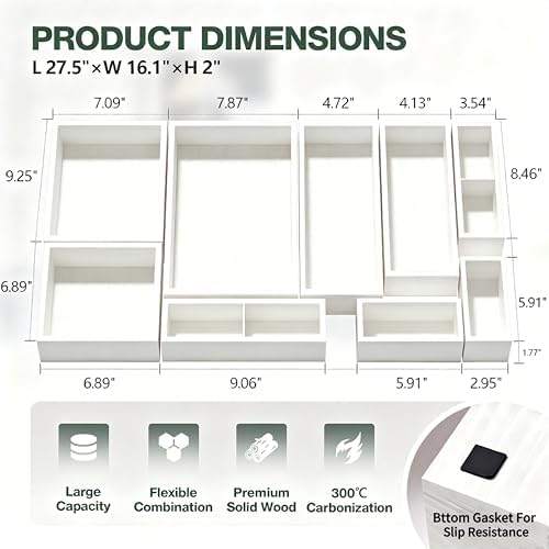 9-Pack Solid Wood Junk Drawer Organizer, Modular Desk Drawer Tray & Accessories with Non-Slip Pad, Multi-Use for Kitchen, Office, Bedroom Dresser, Utensil, Makeup, Stationery, Tea Bags & Coffee Pod - Image 4