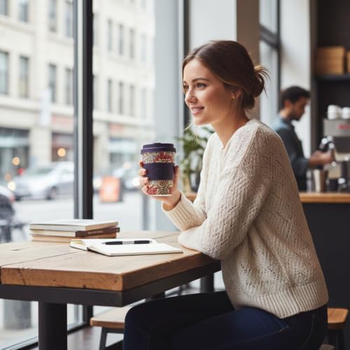 Ecoffee Cup 12oz (350ml) William Morris Reusable Coffee Cup – PLA Plant-Based Travel Mug with Silicone Lid, Melamine Free & Dishwasher Safe – Wandle - Image 7