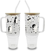 Sip-Sip Hooray! Ghost Holding Cats Halloween 40oz Glass Tumbler with Lid by Sip-SipHooray