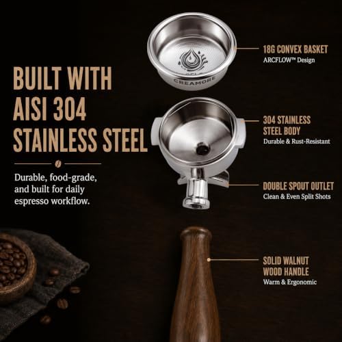 Espresso Accessories, 58mm Double Spout Portafilter with 18g ARCFLOW™ Convex Filter Basket, Walnut Wood Handle, Compatible with La Marzocco, Slayer, Rocket Espresso, Lelit & E61 Machines - Image 3