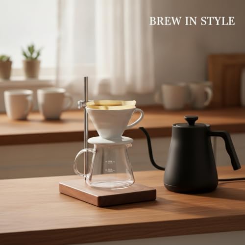 Solid Wood Pour-Over Coffee Stand, Open Frame Manual Brewing Holder for Standard Drippers and Carafes, Kitchen Counter Organizer - Image 2