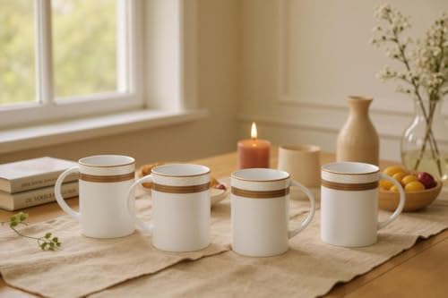 Porcelain Mug - White with Gold Rope Design, 4 Piece Set - Image 6