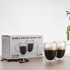 Double Wall Glass Coffee Cup, Insulated Tea, Café, Milk Mug (2-piece pack) (350ml, Greentea) - Image 3