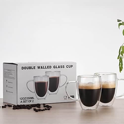 Double Wall Glass Coffee Cup, Insulated Tea, Café, Milk Mug (2-piece pack) (350ml, Greentea) - Image 3