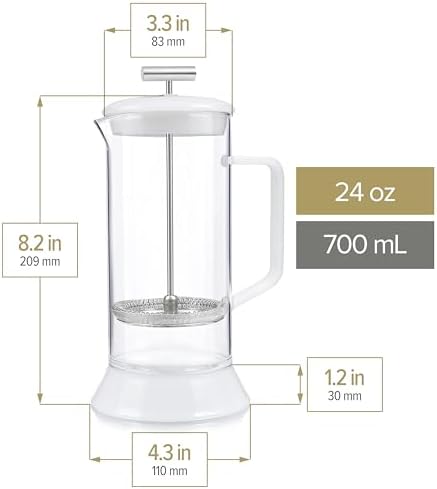 Teabloom Toulouse Borosilicate Glass Tea Press and Coffee Maker with No Plastic, 24-Ounce (700 mL) - Frost White - Image 6