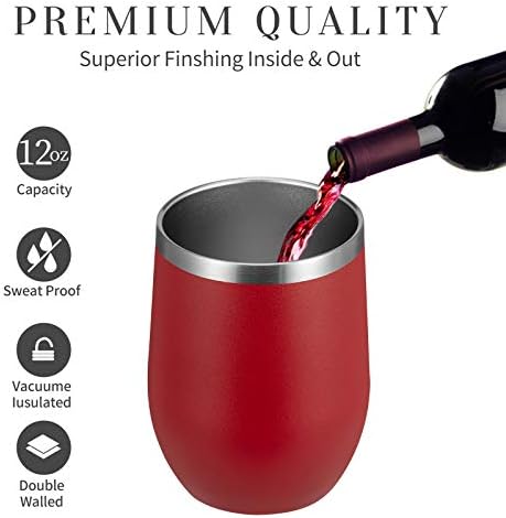 MEWAY 12oz/8 Pack Wine Tumbler Glasses with Lid - Stemless Double Wall Vacuum Stainless Steel Travel Tumbler - Keeping Cold & Hot for Wine,Coffee,Cocktails,Drinks-Family and Gifts (Red,Set of 8) - Image 5