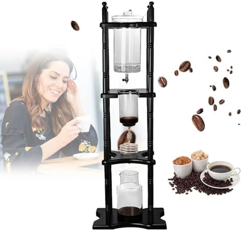 2500ml Large Capacity Cold Brew Tower Cold Brew Drip Tower Japanese Drip Coffee Cold Brew Coffee Dripper Tower, Black Wood Straight Frame by TTeralmon