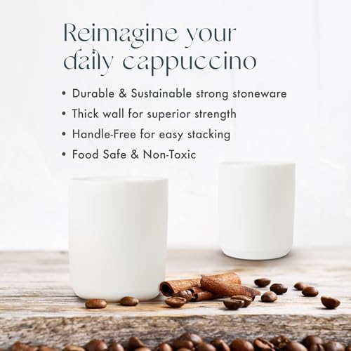 Folk Ceramics Dylan Cappuccino Cups, Whisper White, Set of 2, 8oz - Image 4