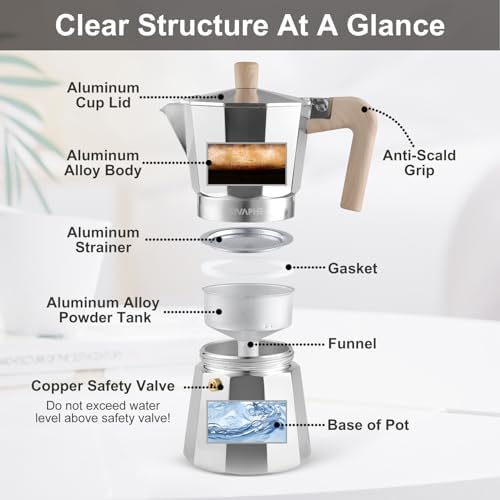 Sivaphe Stovetop Espresso Maker Stainless Steel and Aluminum Moka Pot 9cup - Image 6