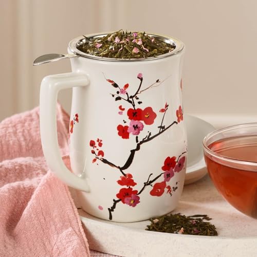Tea Forte Ceramic Fiore Tea Cup with Infuser, Sakura, 14 oz - Image 5