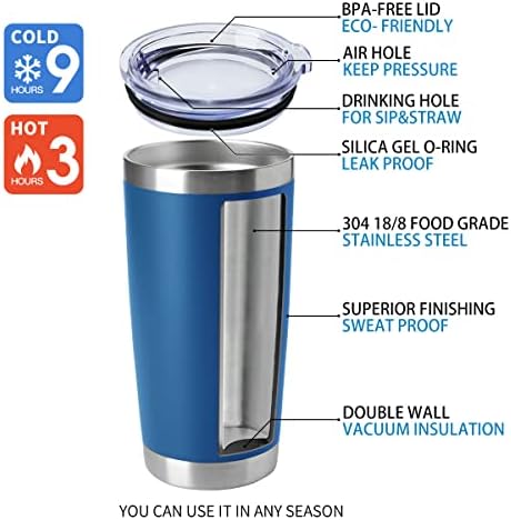 HASLE OUTFITTERS 20oz Tumblers Stainless Steel Mugs with Lid Double Wall Vacuum Insulated Coffee Cups for Cold & Hot Drinks (20oz-Dark Blue, 8 Pack) - Image 4
