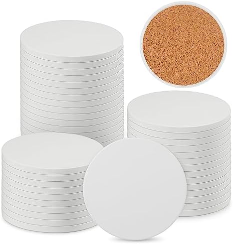 40 Pieces 4 Inch Round Blank Ceramic Coasters, Unglazed Ceramic Tiles Coasters, Ceramic Tiles with Cork Backing Pads for Painting, DIY Crafts, Mosaics, Circular, White.by GNIEMCKIN. by GNIEMCKIN