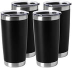 HASLE OUTFITTERS 20oz Stainless Steel Tumblers Bulk, Insulated Travel Cup with Lid, Double Wall Vacuum Coffee Mug for Cold & Hot Drinks 4 Pack, Black by HASLEOUTFITTERS