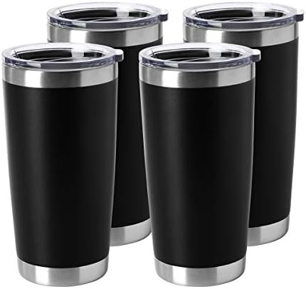 HASLE OUTFITTERS 20oz Stainless Steel Tumblers Bulk, Insulated Travel Cup with Lid, Double Wall Vacuum Coffee Mug for Cold & Hot Drinks 4 Pack, Black by HASLEOUTFITTERS